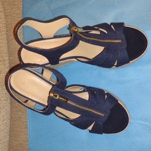 Michael Kors Beckley Platform Wedge Navy Blue Canvas 10M.